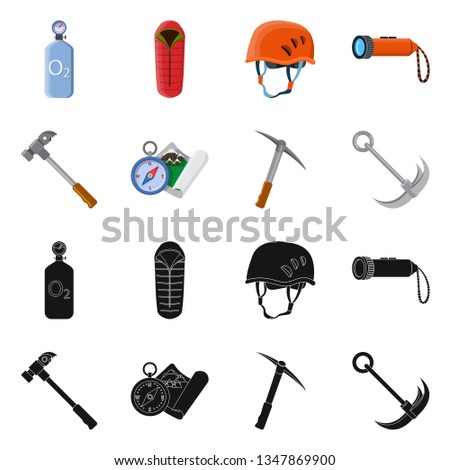 Vector design of mountaineering and peak sign. Collection of mountaineering and camp stock symbol for web.