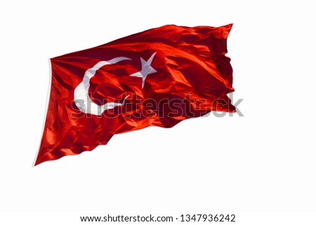 Turkish national flag with white star and moon on white background