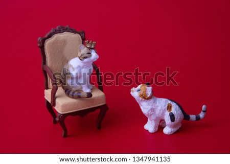 Two Cat couple Lover Toy small on the chair Red floor