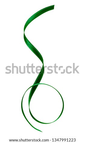 Shiny satin ribbon in green color isolated on white background. Ribbon image for decoration design.
