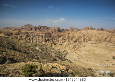 Middle East country dry desert highland rocky scenery landscape in aerial photography foreshortening