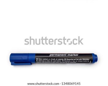 blue felt pen, marker on white background
