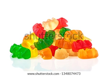 Pile of multicolored jelly bears candy on a white background. Jelly Bean. Royalty-Free Stock Photo #1348074473