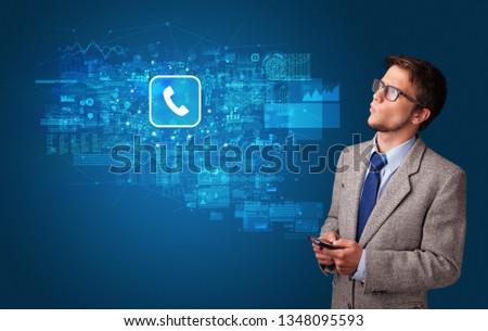 Young person using phone with mail and online communication concept