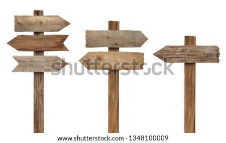 collection of various wooden sign on white background