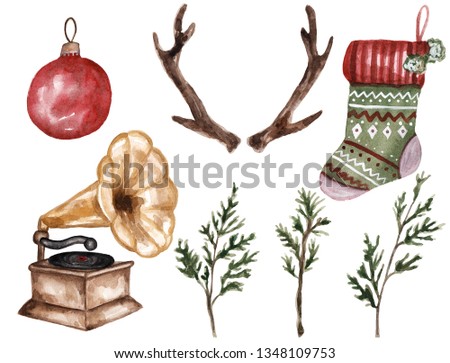 Winter holiday set. Watercolor illustration