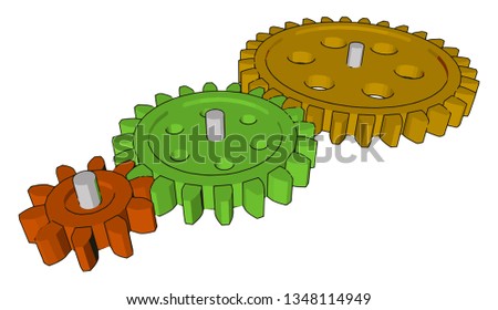 The sprockets are used in bicycles motorcycles cars tracked vehicle and other machinery to transmit rotary motion between two shafts vector color drawing or illustration