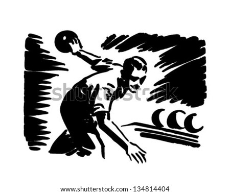 Bowler In Action - Retro Clip Art Illustration