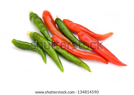 red and green chili on white background