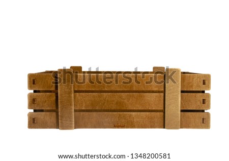 Empty wooden box on white background. Isolated object. A box of vegetables and fruits. Royalty-Free Stock Photo #1348200581
