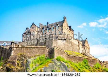 Edinburgh castle view over blue sky