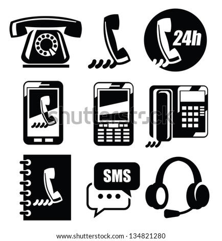 vector black phone icons set on white