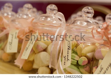 Marshmallow sweets in a jar with Thank You message as a birthday return sweet treat