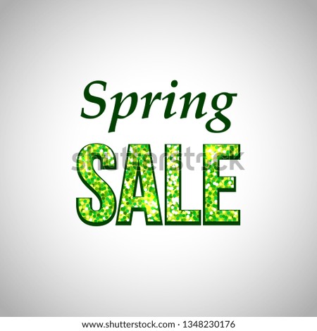 Spring sale gold glitter text on white background concept