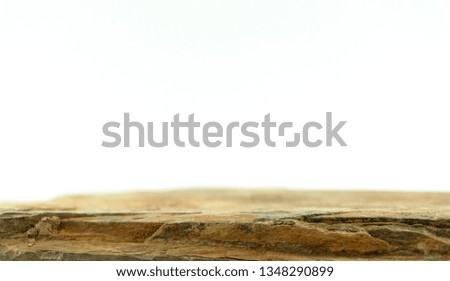Stone front blurred board empty table on white background, for product display, Blank for mockup design.