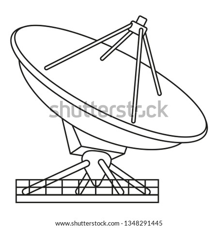 Line art black and white radar antena. Science navigational equipment. Media theme illustration for icon, logo, stamp, label, badge, certificate, leaflet, poster, brochure or banner decoration