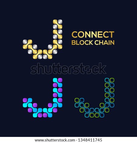Letter J Logotype with Block Cube Rounded Dots Cross Shape and Line, Technology Digital Connection logo, Molecule DNA Medical Symbols, Blockchain and Fintech Icons, Science Laboratory Signs