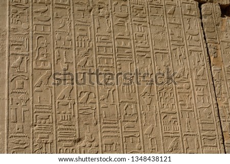 Egyptian ancient hieroglyphs on a stone wall