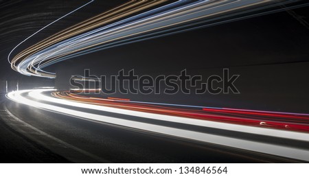  light trails in the tunnel. Art image . Long exposure photo taken in a tunnel below Veliko Tarnovo