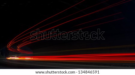  light trails in the tunnel. Art image . Long exposure photo taken in a tunnel below Veliko Tarnovo