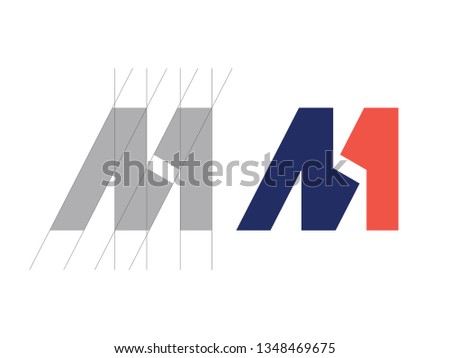 Modern professional monogram M ONE in red and blue theme Royalty-Free Stock Photo #1348469675