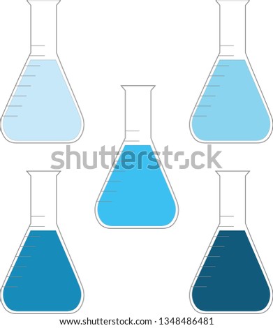 Ice blue chemistry bottle set, Laboratory clip art, vector illustration