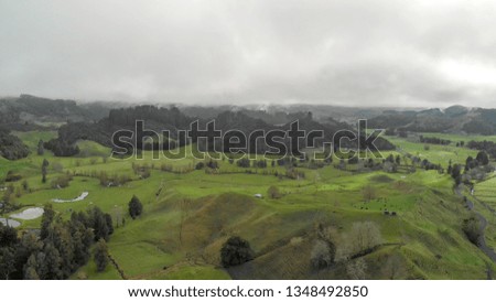 Aerial view of Rotorua countryside in winter, New Zealand.
