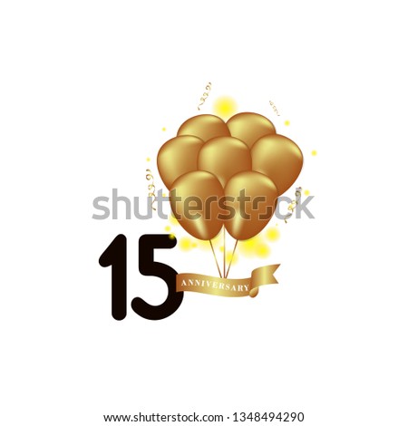 15 Year Anniversary Black Gold Balloon Vector Template Design Illustration