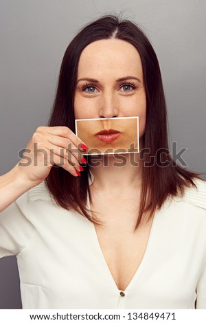 concept photo. woman keep silence