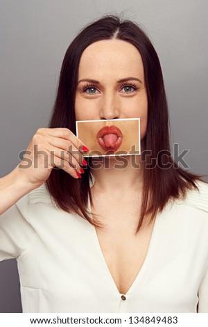 woman put out tongue. concept photo