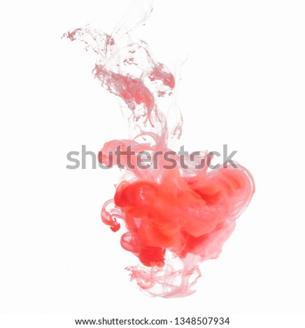 Living coral smoke swirling underwater on white background.