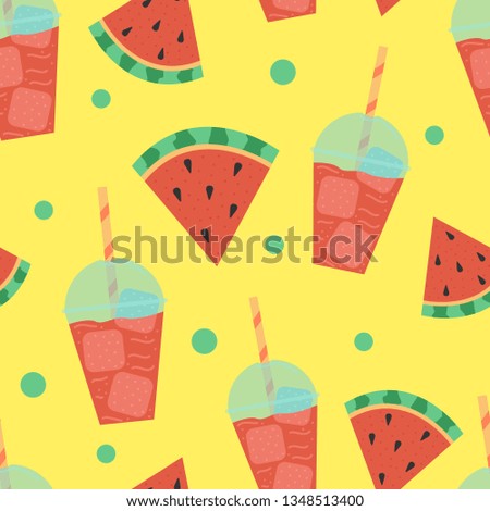 Cartoon seamless pattern. Vector summer background. Watermelon smoothies.