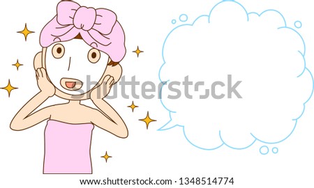 This is an illustration of a cute lady who is washing the face as after bathing with Bubble Callout.
