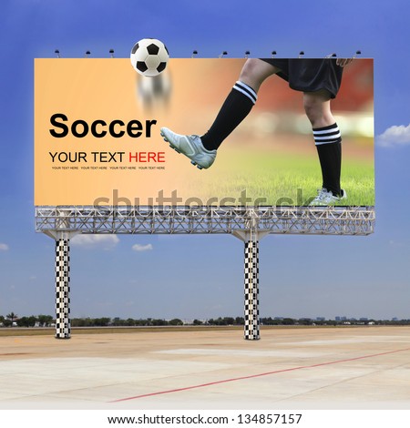 Soccer field, Soccer player on outdoor billboard