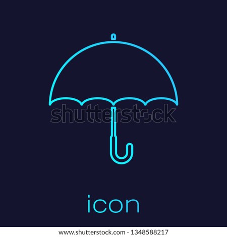 Turquoise Umbrella line icon isolated on blue background. Vector Illustration