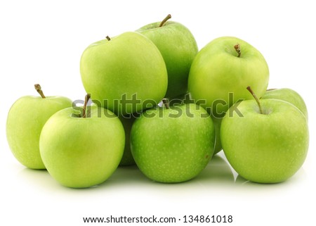 freshly harvested "Granny Smith" apples  on a white background Royalty-Free Stock Photo #134861018