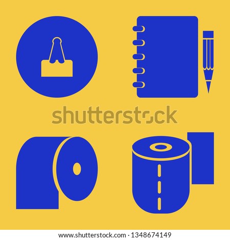sheet icon set with notebook pencil, toilet paper and paper clip vector illustration