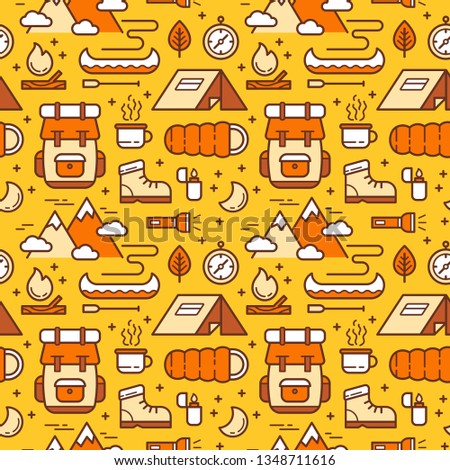 Camping and hiking travel seamless pattern.