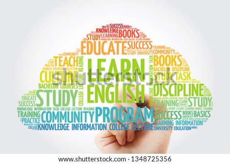 Learn English word cloud collage with marker, education concept background