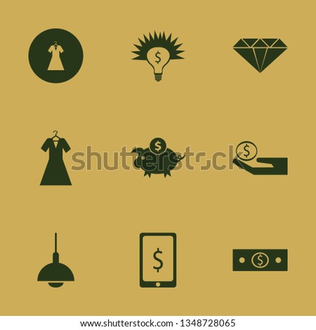 rich icon set with chandelier, dollar symbol phone and diamond vector illustration