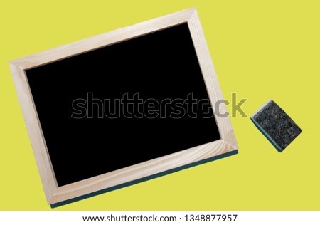 Empty blackboard with wooden frame template and background, Flat lay,Workspace wooden frame as background or wallpaper
