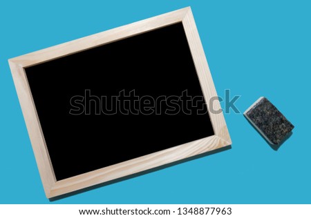 Empty blackboard with wooden frame template and background, Flat lay,Workspace wooden frame as background or wallpaper