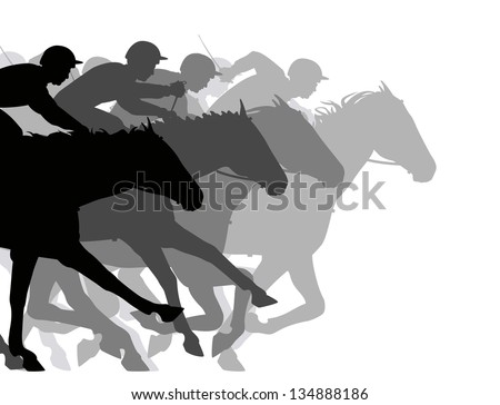 Editable vector silhouettes of a very close horse race