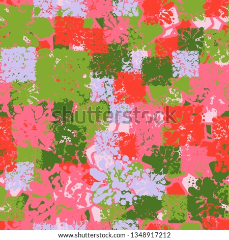 Seamless abstract pattern consisting of square blots.
The background consists of irregular quadrangles of different colors.