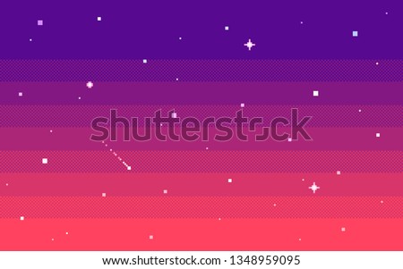 Pixel art star sky at evening. Seamless vector background. Royalty-Free Stock Photo #1348959095