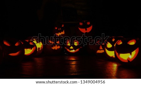 lighting halloween handmade pumpkins Royalty-Free Stock Photo #1349004956
