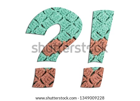 Question mark sign and Exclamation mark sign symbols with hand knitted texture on white background