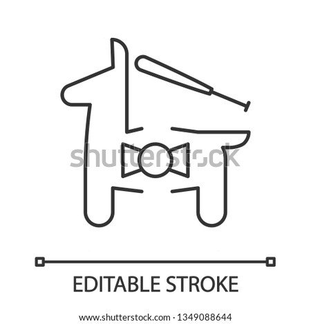 Pinata linear icon. Horse figure with toys and sweets. Thin line illustration. Contour symbol. Vector isolated outline drawing. Editable stroke