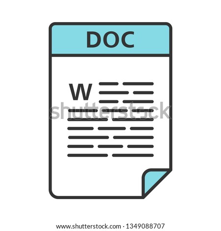 DOC file color icon. Word processing document. Text file format. Isolated vector illustration