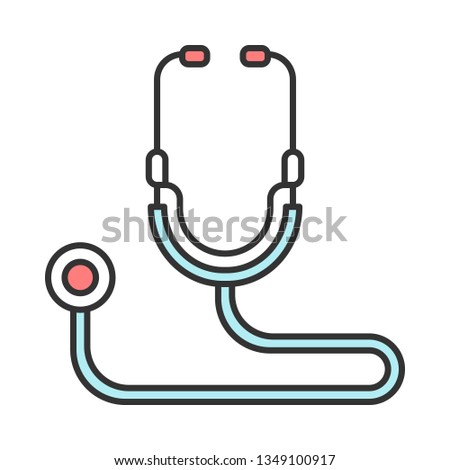 Stethoscope color icon. Heart rate, pulse diagnosis. Ambulance, clinic, hospital acoustic medical device. Internal organs diagnostics. Cardiology, pulmonology equipment. Isolated vector illustration